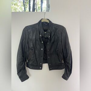 BCBGMaxAzria Black Leather Cropped Moto Jacket